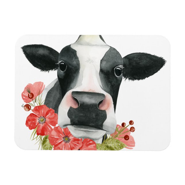 Poppy Farm - Cow with Flowers Magnet (Horisontell)
