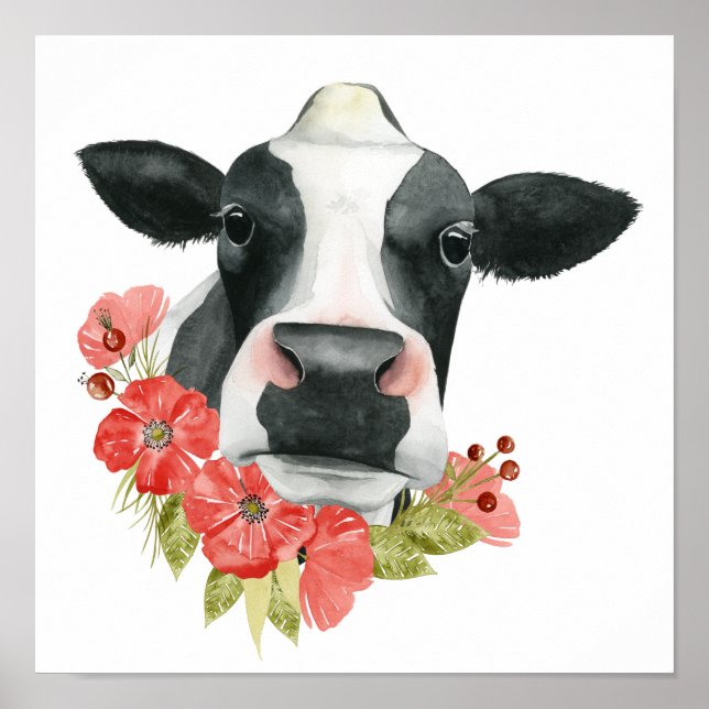 Poppy Farm - Cow with Flowers Poster (Framsidan)