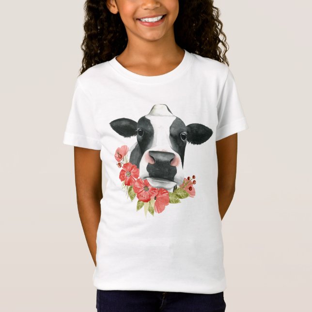 Poppy Farm - Cow with Flowers T Shirt (Framsida)
