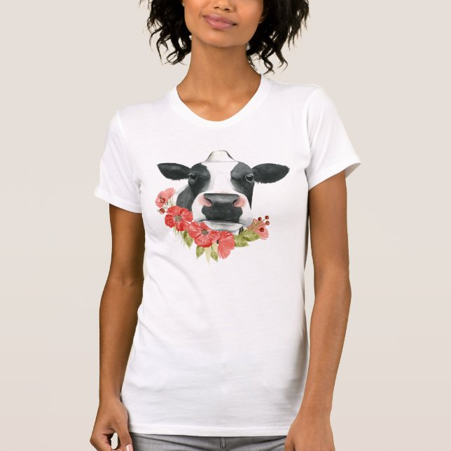 Poppy Farm - Cow with Flowers T Shirt (Framsida)
