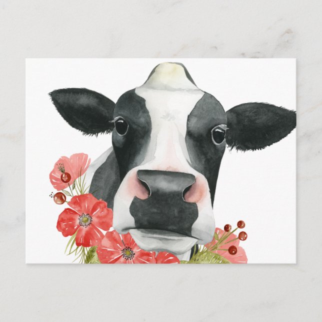 Poppy Farm - Cow with Flowers Vykort (Framsida)