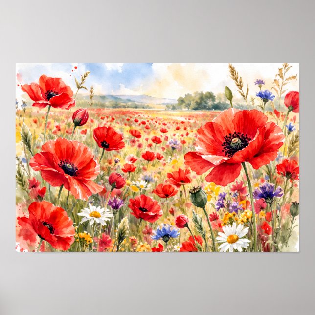 Poppy Field - Watercolour Poppy Poster (Framsidan)
