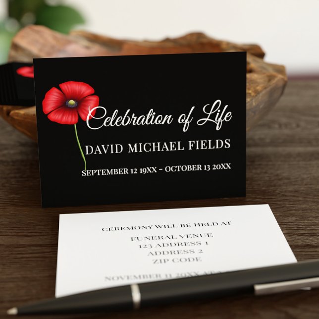Poppy Firande i Life-begravningskort Visitkort (Celebration of Life business cards just for you)