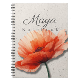 Poppy Floral Notebook Name | Red Flower Journal Anteckningsbok