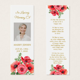 Poppy Floral Photo Funeral Memorial Bookmark Litet Visitkort