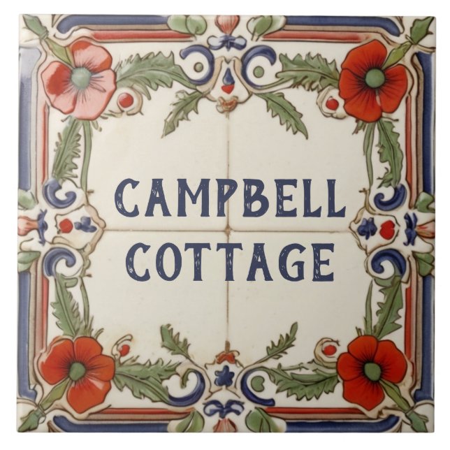 Poppy Flower Anpassningsbar House Namn Plate Sign  Kakelplatta (Framsidan)