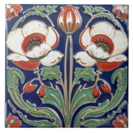 Poppy Flower Art Deco Nouveau European Folk Art Kakelplatta