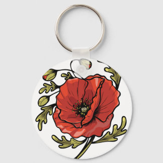 Poppy Flower Art Nouveau Nyckelring