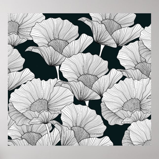 Poppy Flower, Black White Line. Poster (Framsidan)