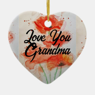 Poppy Flower Blommigt Kärlek You Grandma Dekoratio Julgransprydnad Keramik