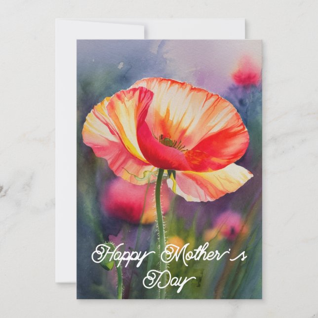 Poppy Flower Botanical Painting Mors dag Card (Framsida)