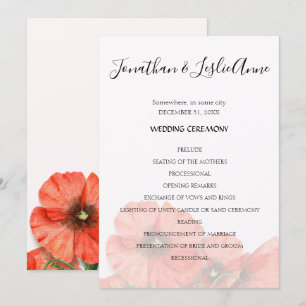 Poppy Flower Bröllop Ceremony Program L2