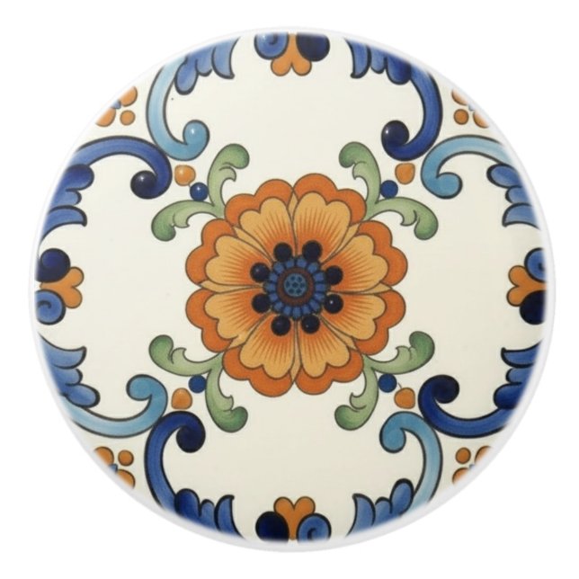 Poppy Flower Mediterranean Blue Orange Cream Knopp (Framsidan)