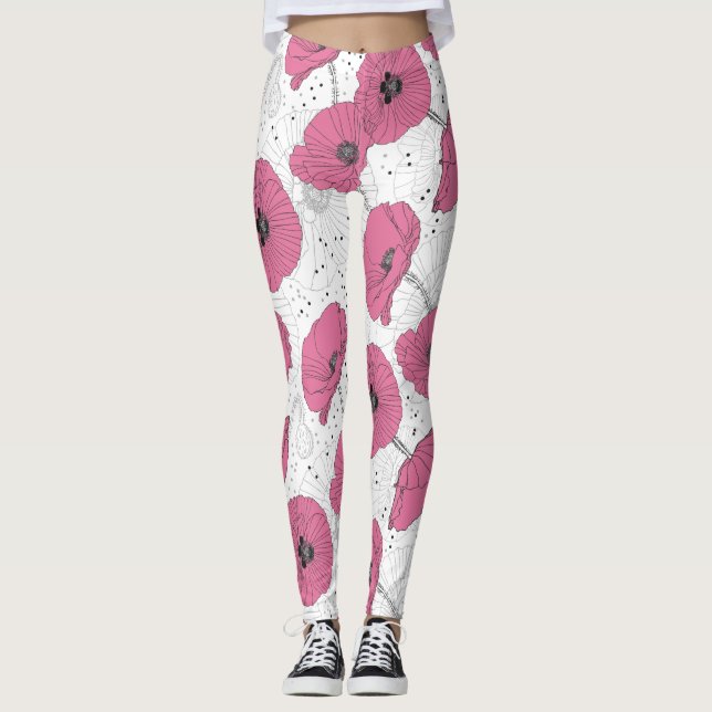 Poppy Flower Mönster leggings (Framsida)