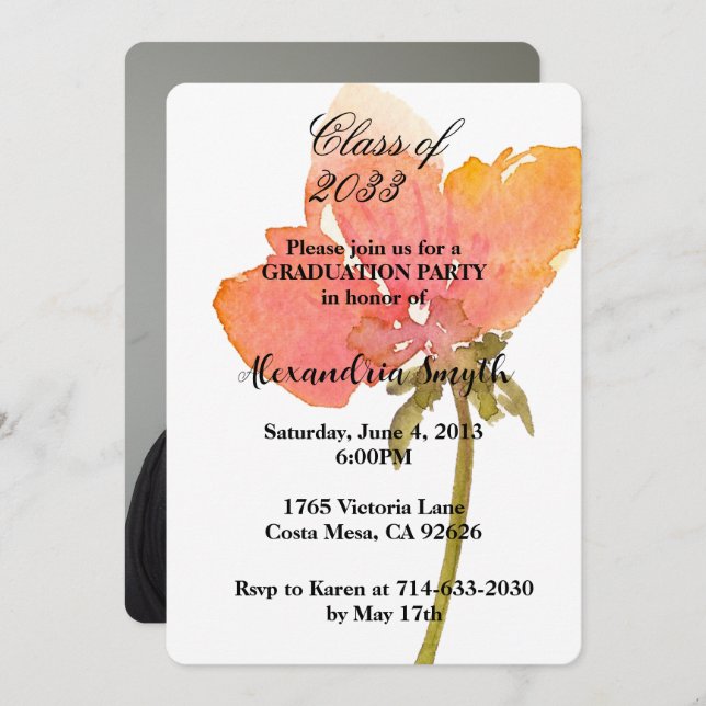 Poppy Flower Studenten ditt foto Inbjudningar (Fram/baksida)