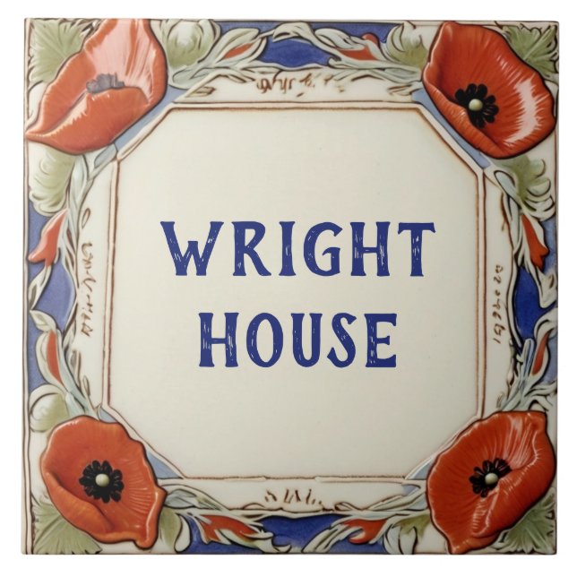 Poppy Flowers Anpassningsbar House Namn Plate Sign Kakelplatta (Framsidan)