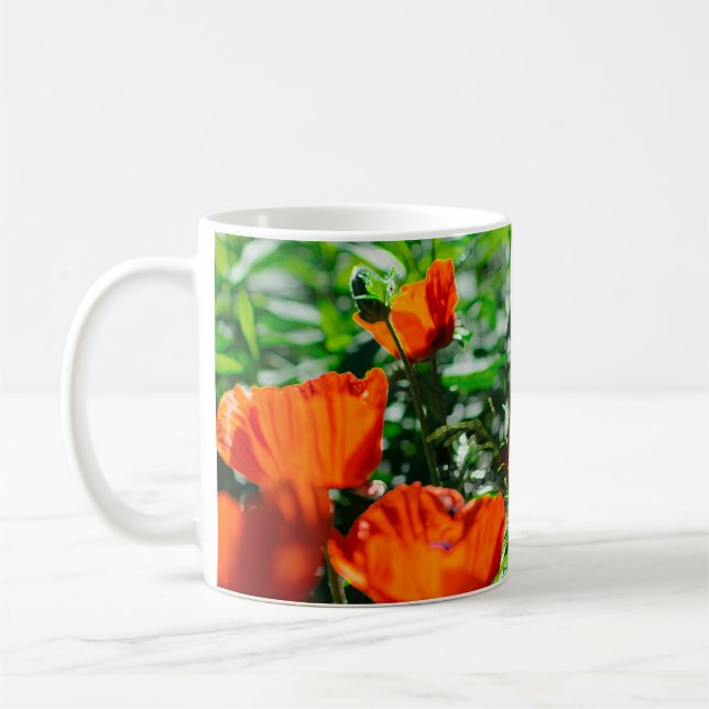 Poppy Flowers av stylized Garden Red Orange Kaffemugg (Vänster)
