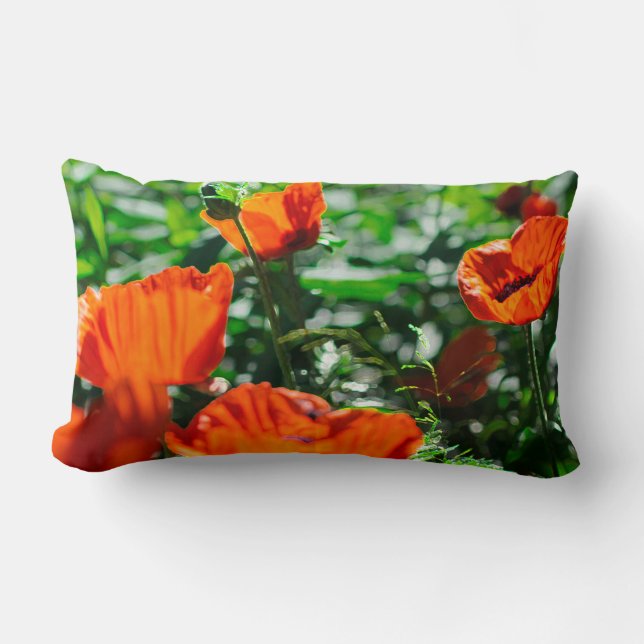 Poppy Flowers av stylized Garden Red Orange Lumbarkudde (Framsida)