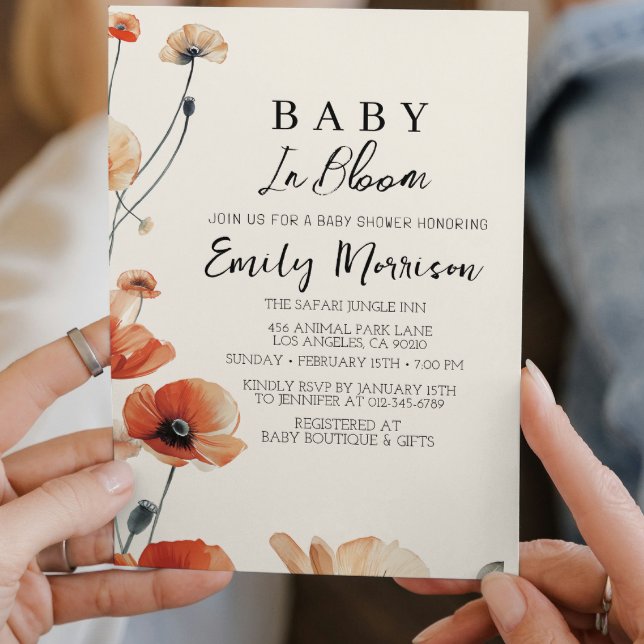 Poppy Flowers Baby in bloom Coming Baby Shower Inbjudningar (Skapare uppladdad)