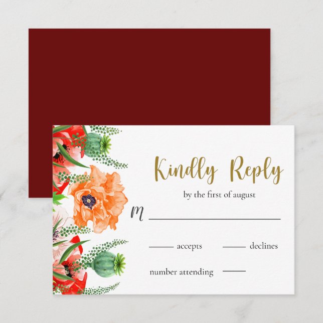Poppy Flowers-Bröllop OSA Card (Fram/baksida)
