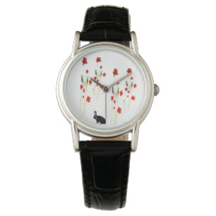 Poppy Flowers Bunny Rabbit Armbandsur
