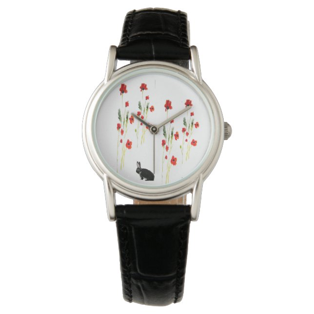 Poppy Flowers Bunny Rabbit Armbandsur (Framsida)