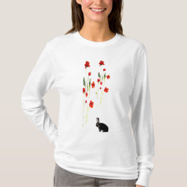 Poppy Flowers Bunny Rabbit Art T Shirt