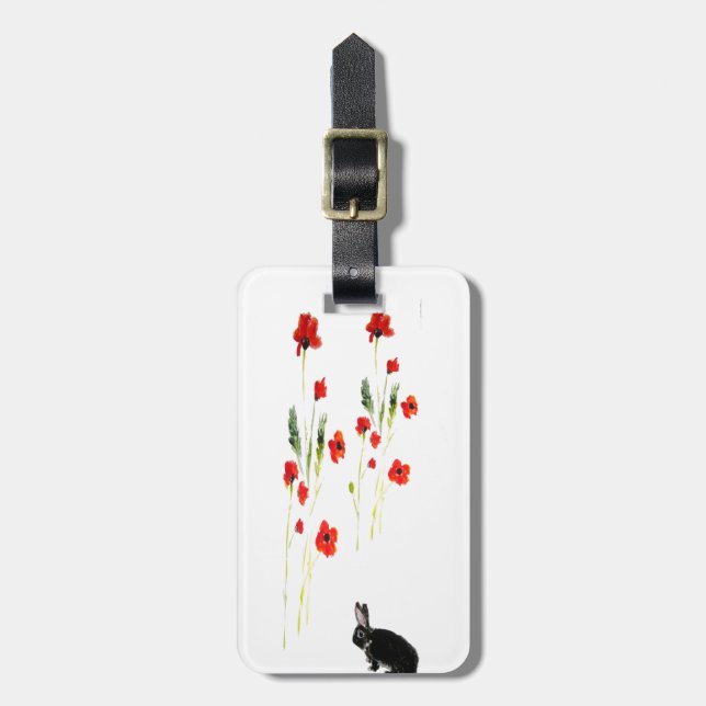 Poppy Flowers Bunny Rabbit Blommigt Bagagebricka (Vertikal Framsida)