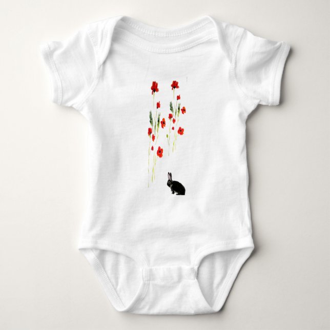 Poppy Flowers Bunny Rabbit T-shirt (Framsida)