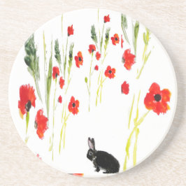 Poppy Flowers Bunny Rabbit Underlägg