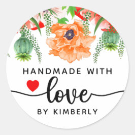 Poppy Flower's Handmade med Kärlek Runt Klistermärke