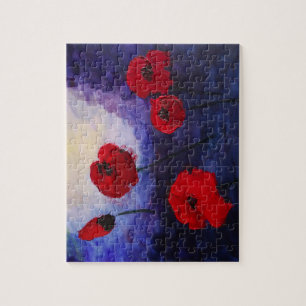 Poppy Flowers Impasto Art Puzzle med Gift Box Pussel