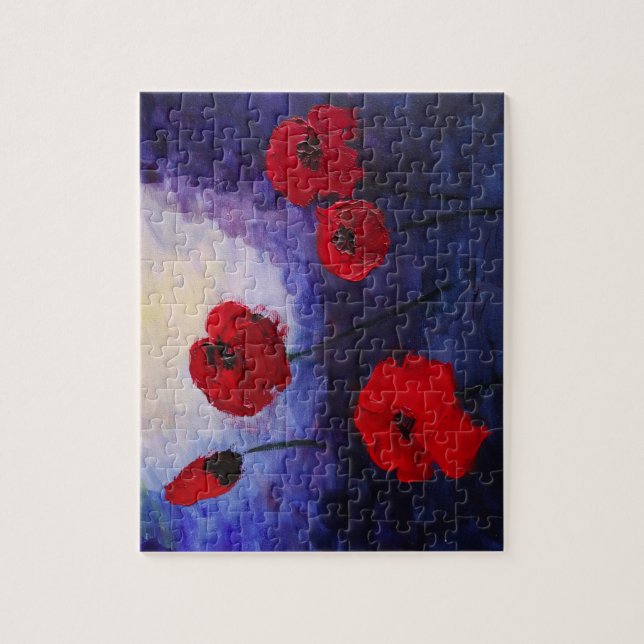 Poppy Flowers Impasto Art Puzzle med Gift Box Pussel (Vertikal)