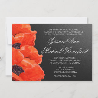 Poppy Flowers Orange Black Chalkboard Bröllop Invi Inbjudningar