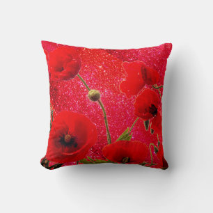Poppy Flowers Red Glitter Gnistra Glittery 2020 Kudde