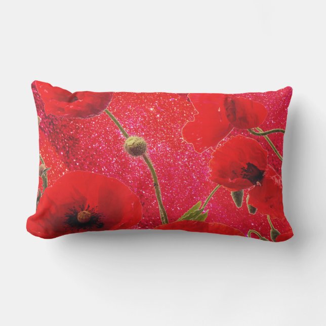 Poppy Flowers Red Glitter Gnistra Glittery 2020 Lumbarkudde (Framsida)