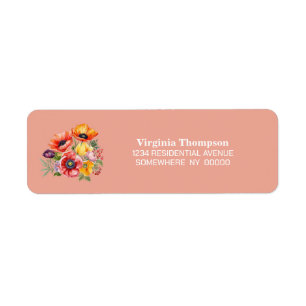 Poppy Flowers Retur Address Label Returadress Etikett