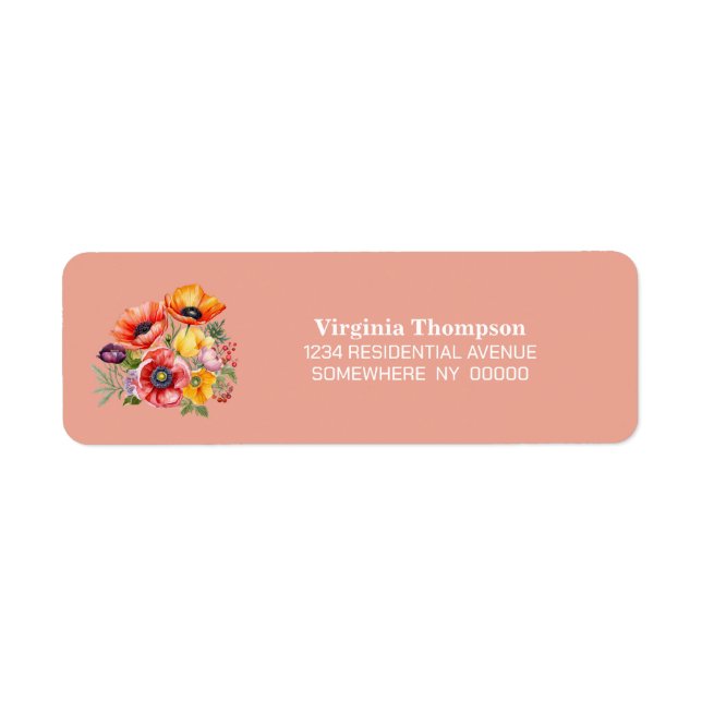 Poppy Flowers Retur Address Label Returadress Etikett (Framsidan)
