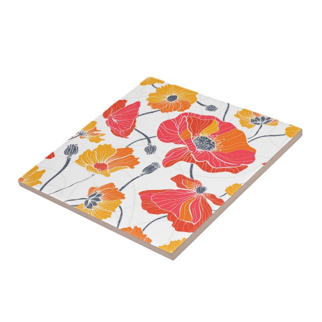Poppy Flowers Tile Kakelplatta (Sidan)