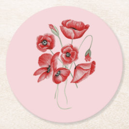 Poppy Flowers Underlägg Papper Rund