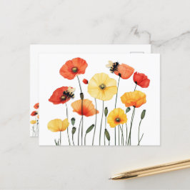 Poppy Flowers with Cute Humla Vykort