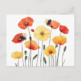 Poppy Flowers with Cute Humla Vykort