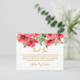 Poppy Funeral Thank You Card Bereavement Tack Kort