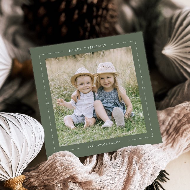 POPPY Grönt Photo Unique Modern God jul Julkort (POPPY Green Photo Unique Modern Merry Christmas Holiday Card)