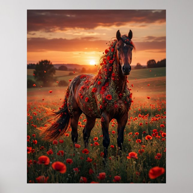 Poppy Horse Sunset Run Poster (Framsidan)