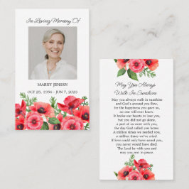 Poppy Memorial Photo Funeral Prayer Card Visitkort