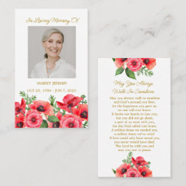 Poppy Memorial Photo Funeral Prayer Card Visitkort