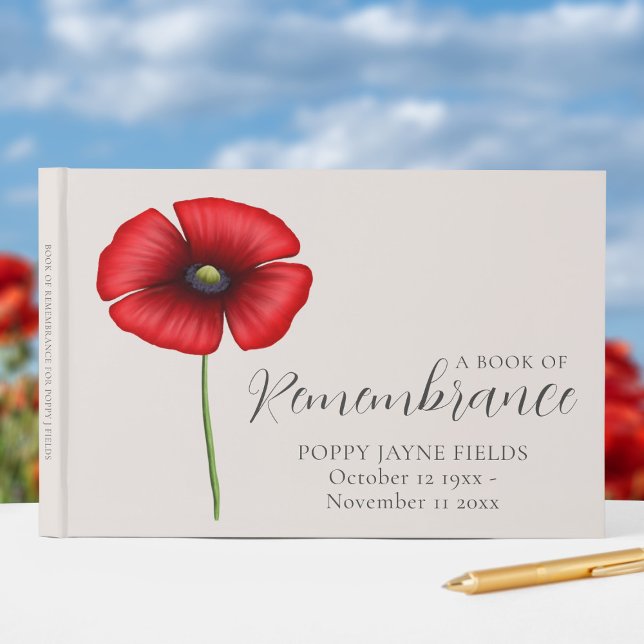 Poppy Memory Funeral Memorial Guest Bok (A book of remembrance for your loved one. Add your details)