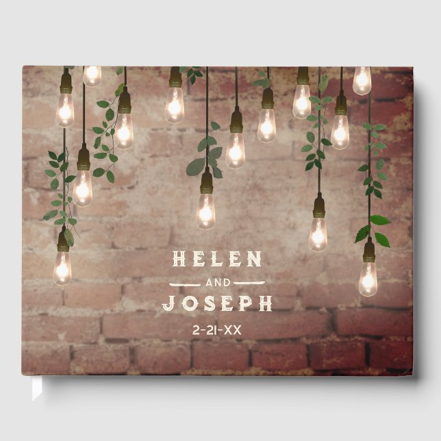 Poppy Monogram Mörk Bröllop Guest Bok (Framsida)