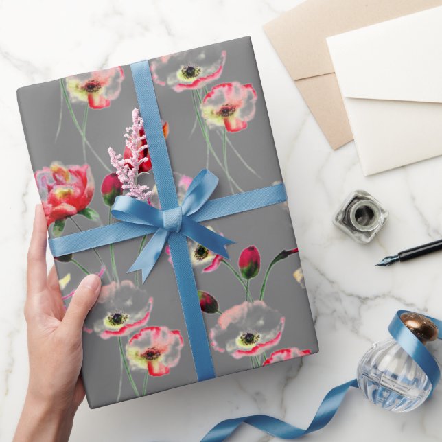 Poppy Mönster on Grått Presentpapper (Gifting)